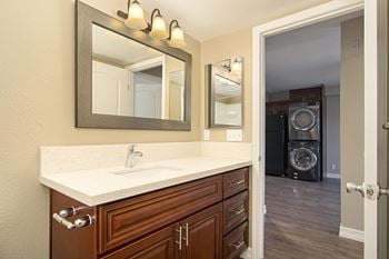 Quartz counters in kitchen & bathroom